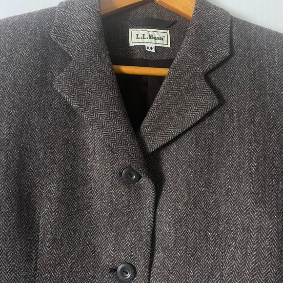 NOS VTG L.L. BEAN Lambswool Blend Herringbone Tweed Blazer Jacket Women 10P USA - Picture 3 of 6